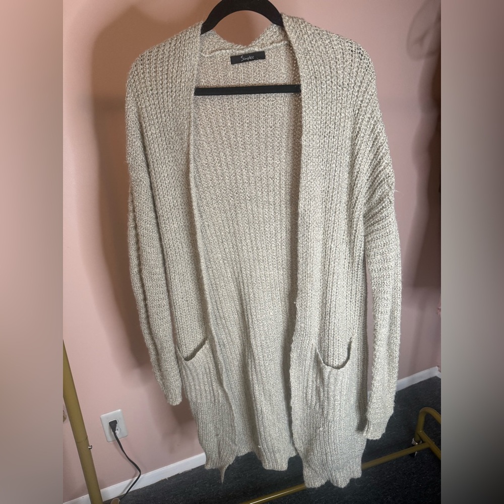 Gray Open-Front Oversized Cardigan Sweater